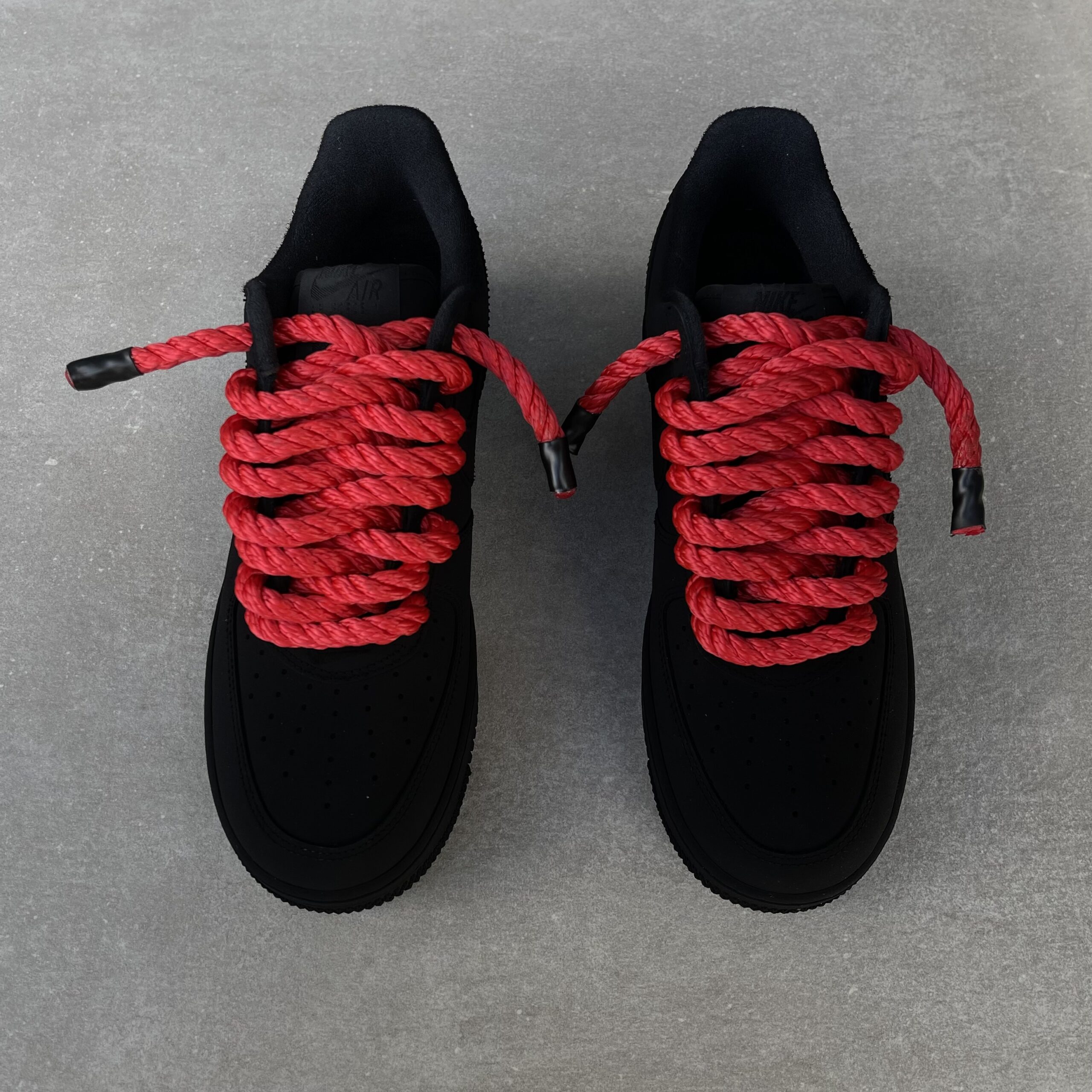 Custom AIR FORCE 1 Supreme - Blackest (red rope laces & red soles) - TA ...