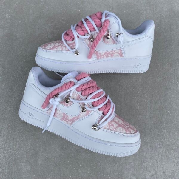 Custom AIR FORCE 1 - Christian D pink leather (rope laces / lot laces)